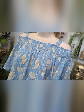 Melloday Farmhouse Floral Blouson Off Shoulder Top MD